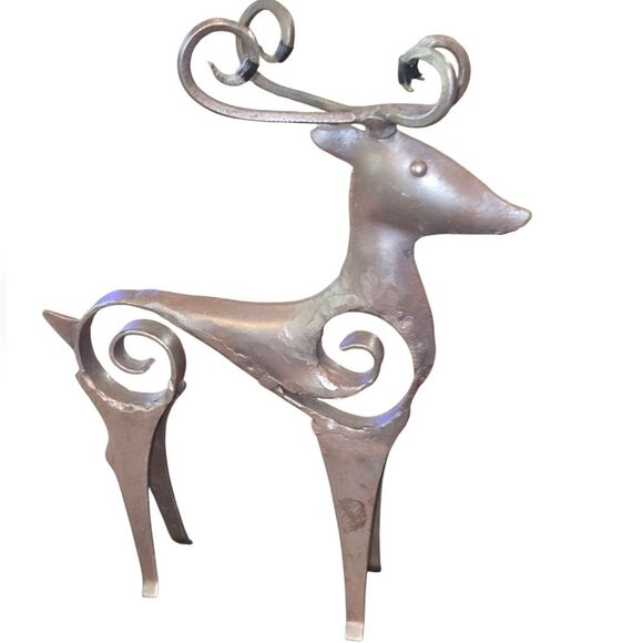 Brutalist Style Primitive Hand Crafted Welded Forged Iron Reindeer 9.5"X8"X2" - Picture 3 of 7
